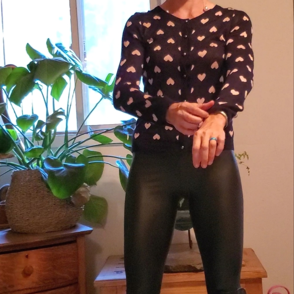 Forever 21 caridigan sweater. Size M, Black with blush pink hearts. Never worn!
